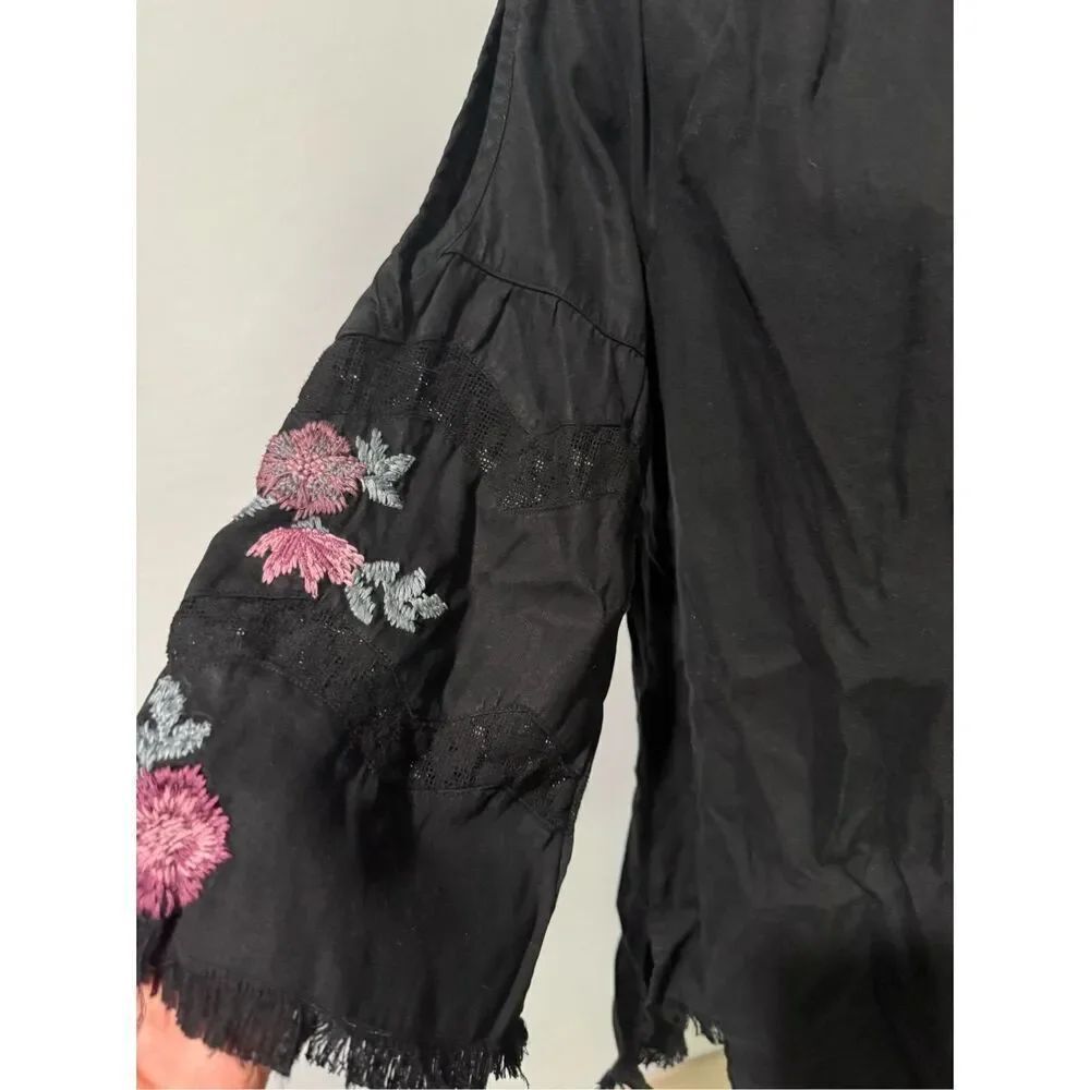 Billy T Black off the shoulder boho fridge edge embroidered Top S - Picture 5 of 7
